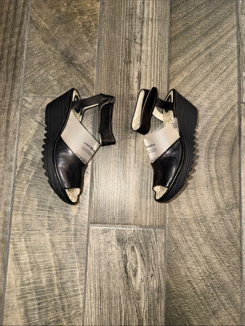 Fly London Black 2.5” Wedge Sandals with Ankle Strap